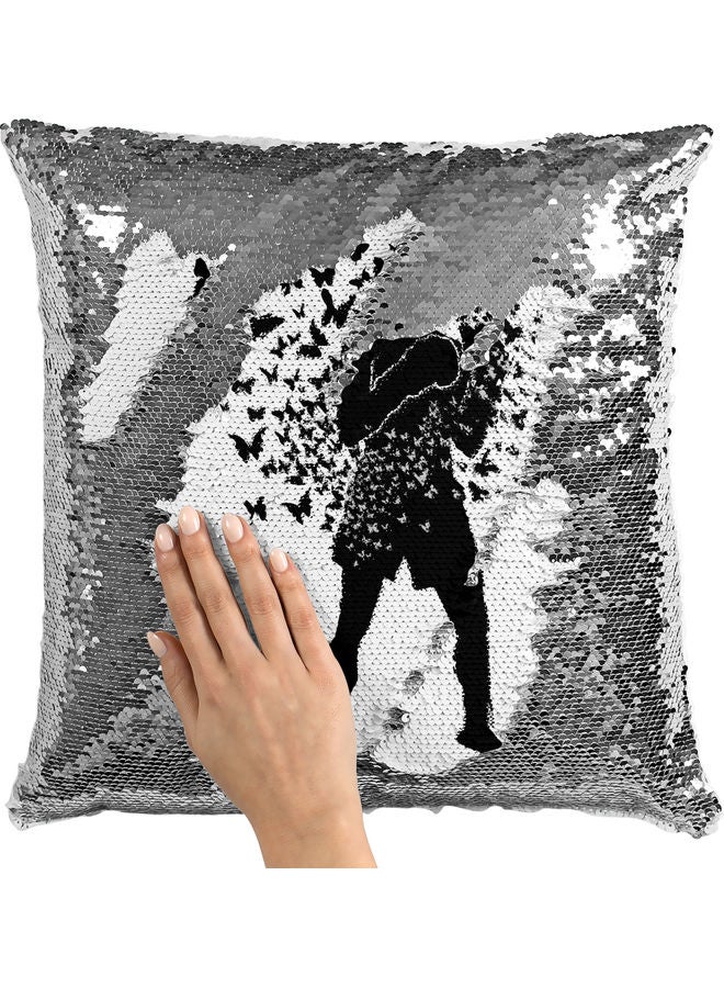 Fly Like A Butterfly Sequin Decorative Throw Pillow White/Silver/Black 40x40cm - Image 2