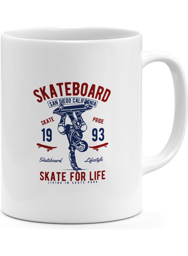 "مج قهوة بتصميم عبارة "Skate For Life" أبيض - Image 1