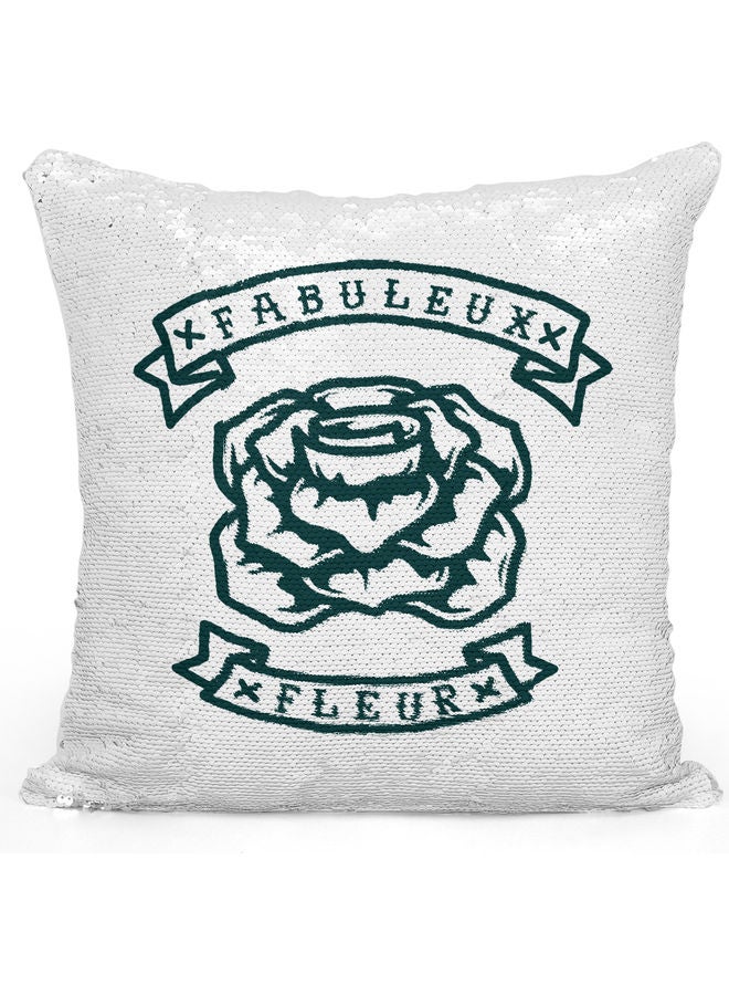 Fleur French Design Themed Sequin Decorative Throw Pillow White/Silver/Blue 40x40cm - Image 1