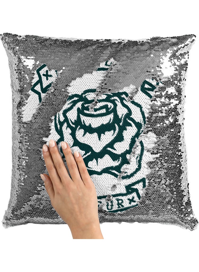 Fleur French Design Themed Sequin Decorative Throw Pillow White/Silver/Blue 40x40cm - Image 2
