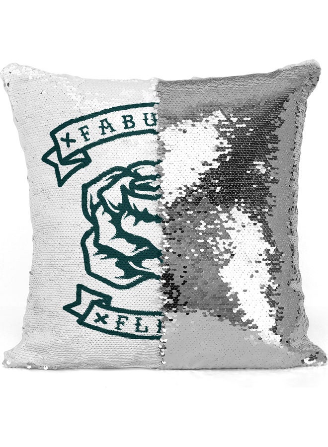 Fleur French Design Themed Sequin Decorative Throw Pillow White/Silver/Blue 40x40cm - Image 3