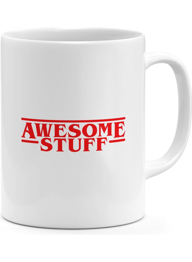 مج قهوة مطبوع عليه عبارة "Awesome Stuff" أبيض/أحمر - Image 1