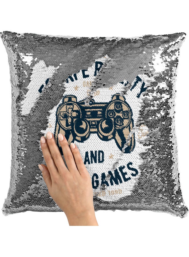 Escape Reality Quote Themed Sequin Decorative Throw Pillow White/Black/Silver - Image 2
