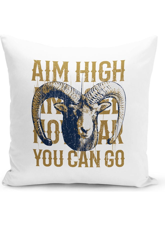 Aim High Quote Printed Decorative Throw Pillow White/Grey/Green 40x40cm - Image 1
