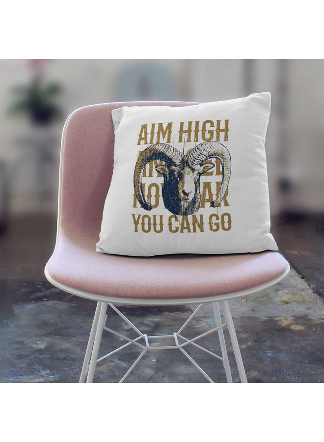 Aim High Quote Printed Decorative Throw Pillow White/Grey/Green 40x40cm - Image 3