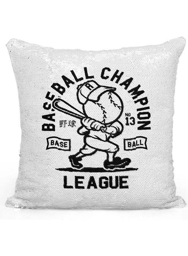 Baseball Champion Sequin Decorative Throw Pillow White/Black/Silver 40x40cm - Image 1