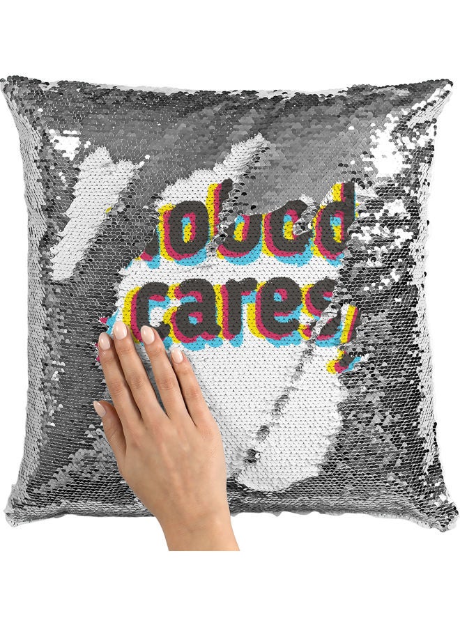 Nobody Cares Printed Sequin Decorative Throw Pillow White/Black/Silver 40x40cm - Image 2