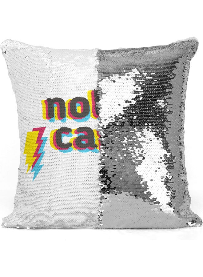 Nobody Cares Printed Sequin Decorative Throw Pillow White/Black/Silver 40x40cm - Image 3