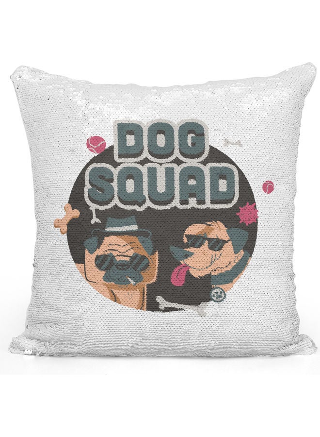 Dog Squad Themed Sequin  Decorative Throw Pillow White/Silver/Black 40x40cm - Image 1