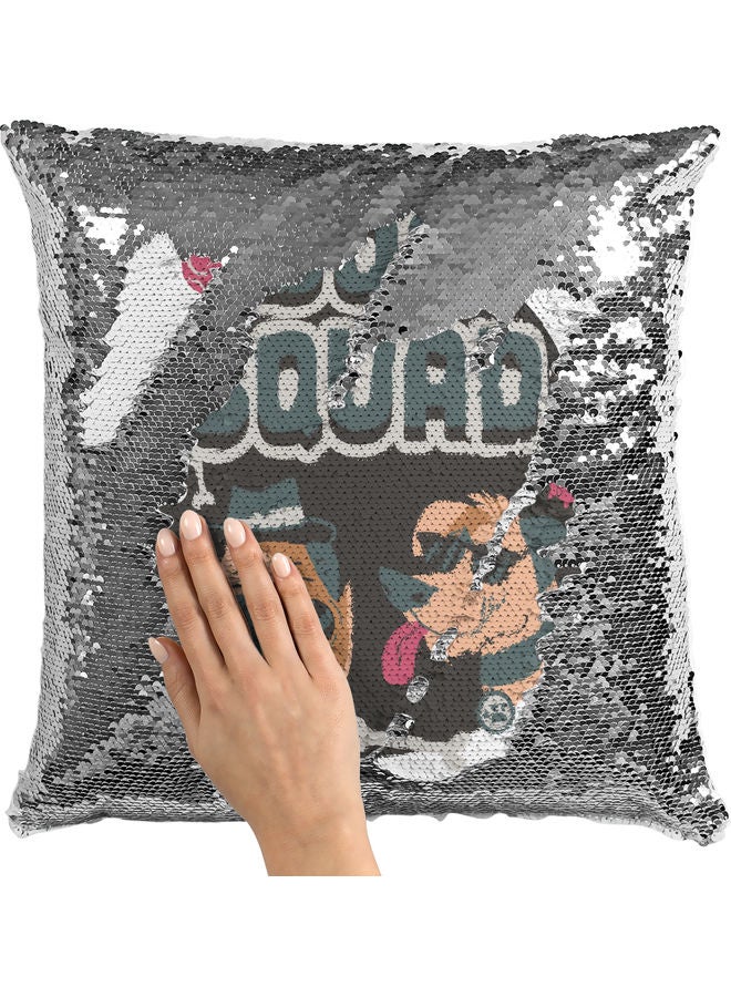 Dog Squad Themed Sequin  Decorative Throw Pillow White/Silver/Black 40x40cm - Image 2