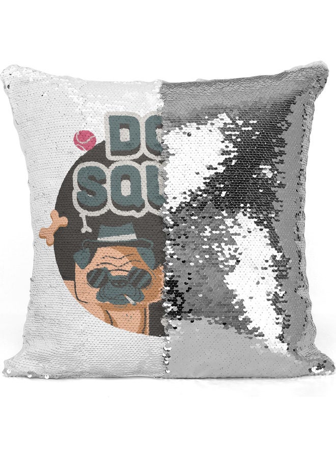 Dog Squad Themed Sequin  Decorative Throw Pillow White/Silver/Black 40x40cm - Image 3