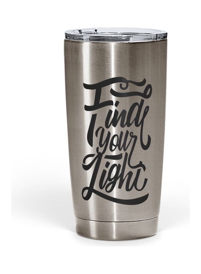 كوب من الستانلس ستيل بطبعة عبارة "Find Your Light" مزود بغطاء فضي/أسود - Image 1
