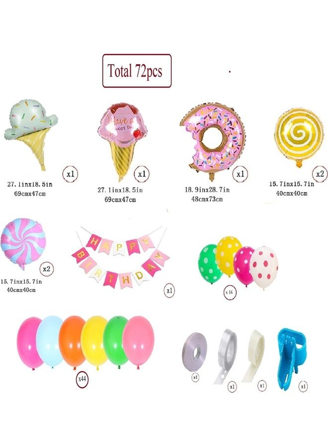 جوليتي إل إل سي 72 قطعة من بالونات كاندي لاند آيس كريم لوليبوب دونات ولافتة عيد ميلاد سعيد للأطفال - Image 3