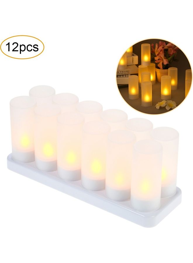 12-Piece Rechargeable LED Flickering Flameless Candles with Base Warm White - Image 1