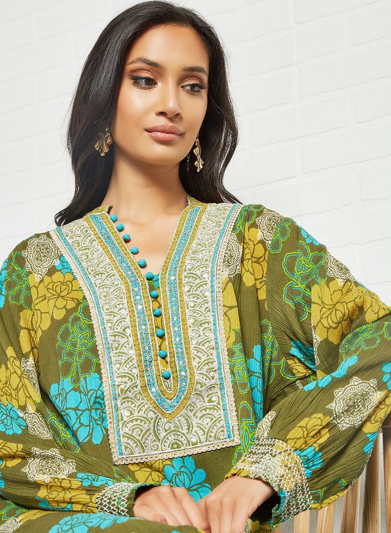 Sara Arabia - Floral Printed Jalabiya Multicolour - Image 1