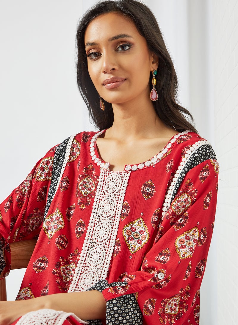Sara Arabia - Floral Block Printed Jalabiya Multicolour - Image 1