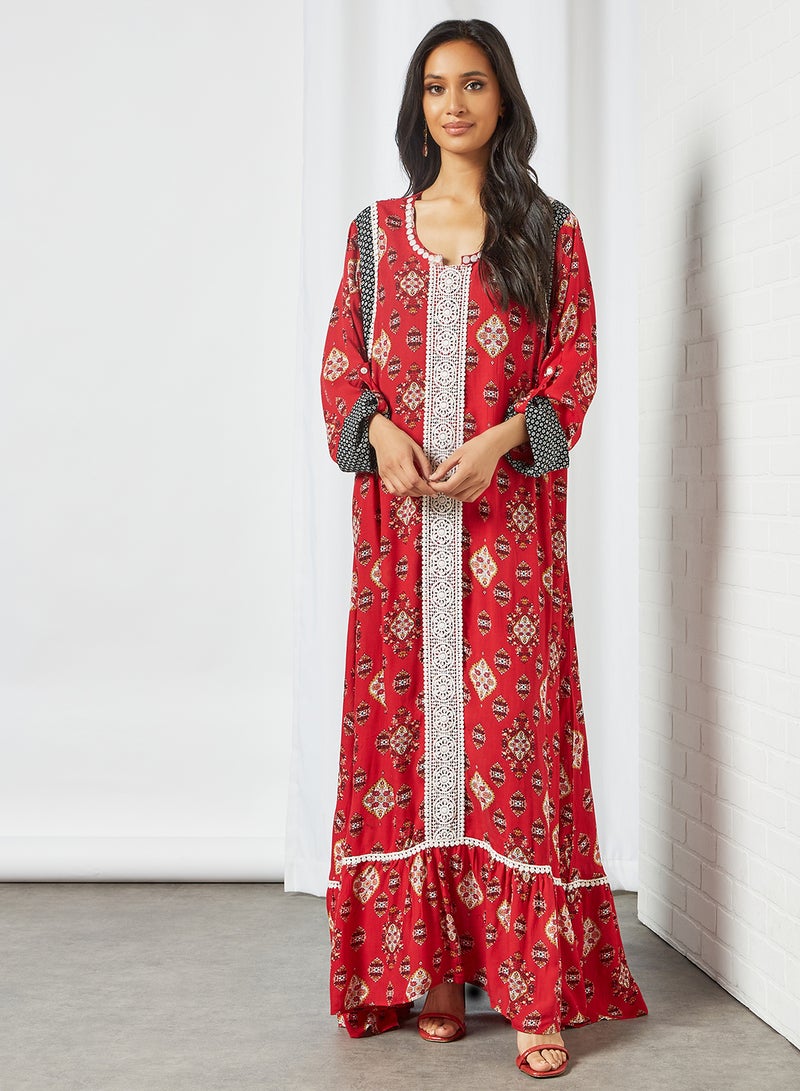 Sara Arabia - Floral Block Printed Jalabiya Multicolour - Image 1