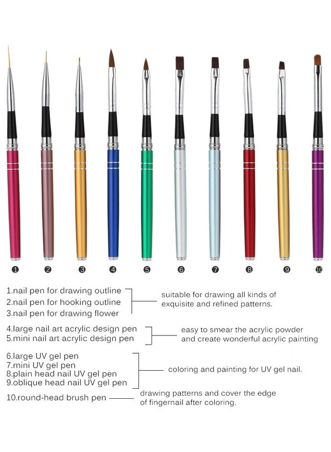 10-Piece Professional Nail Art Design Polish Brush Pen Set Multicolour - Image 2