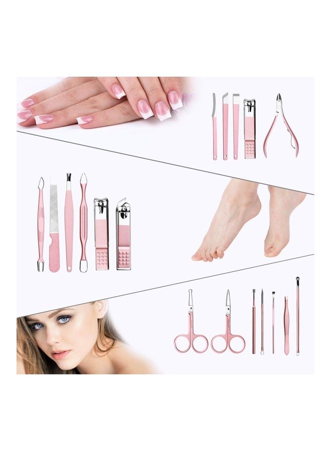 طقم أدوات احترافية للعناية بأظافر اليدين والقدمين مكون من 18 قطعة وردي/فضي - Image 3