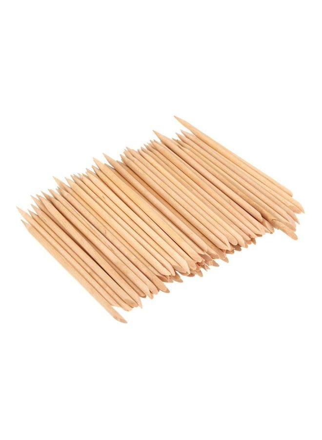 طقم عصي خشبية لإزالة الجلد الميت حول الأظافر مكون من 100 قطعة بني - Image 1