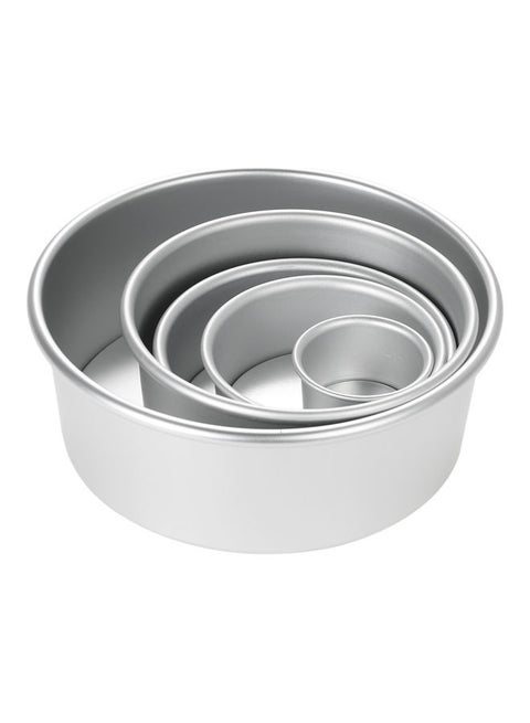 5-Piece Various Shape Aluminum Alloy Round Cake Mould Silver 21.8 x 8 x 21.8cm