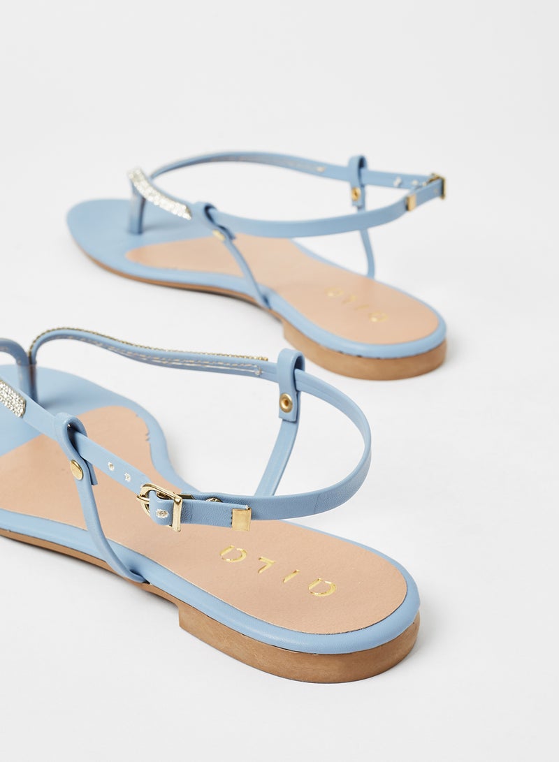 Aila - Casual Plain Flat Sandals Denim Blue - Image 1