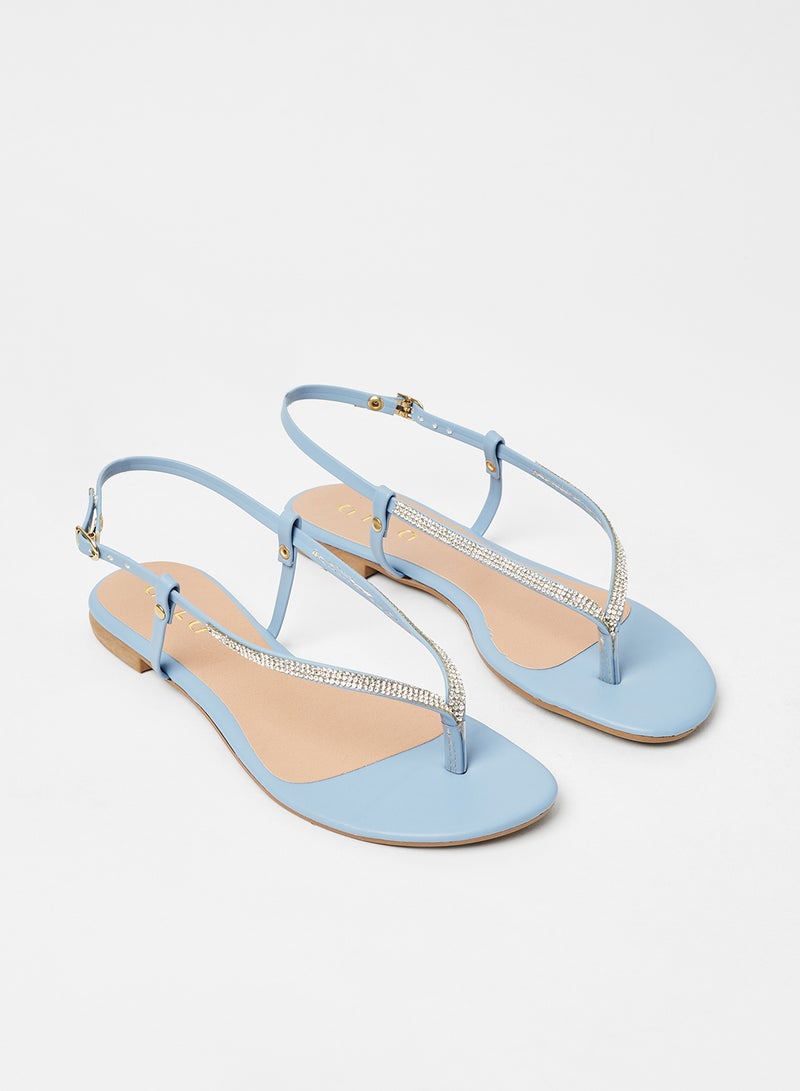 Aila - Casual Plain Flat Sandals Denim Blue - Image 1