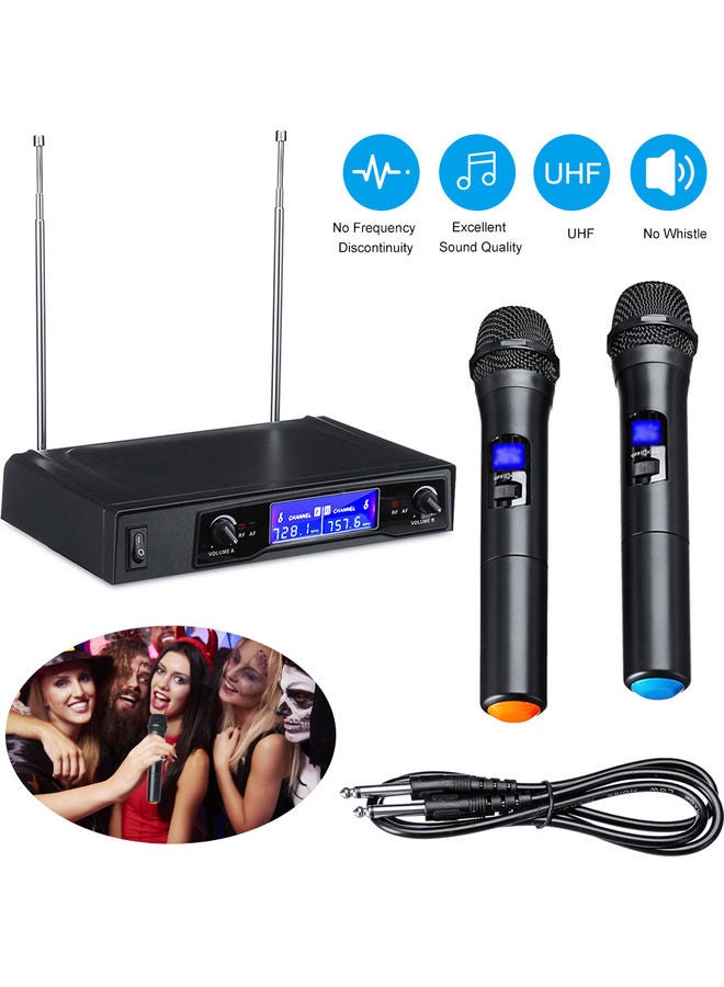 Generic - LCD Display UHF Cordless Dual Handheld Mic System Set I-5224 Black/Orange/Blue - Image 1