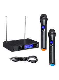 LCD Display UHF Cordless Dual Handheld Mic System Set I-5224 Black/Orange/Blue