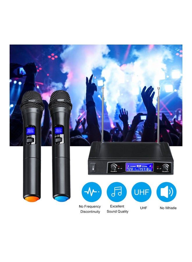 Generic - LCD Display UHF Cordless Dual Handheld Mic System Set I-5224 Black/Orange/Blue - Image 1