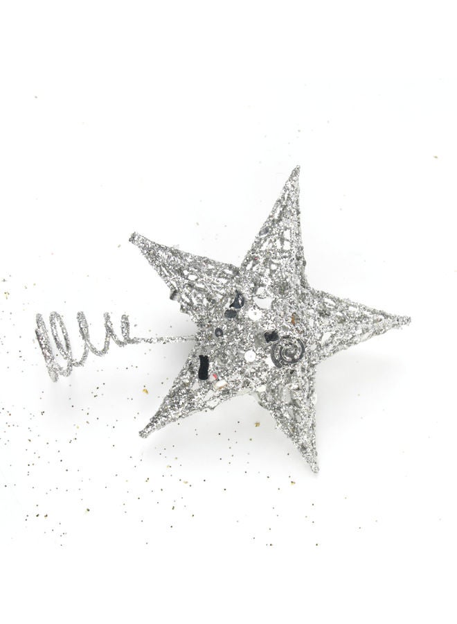 نجمة معدنية لامعة لتزيين شجرة الكريسماس فضي