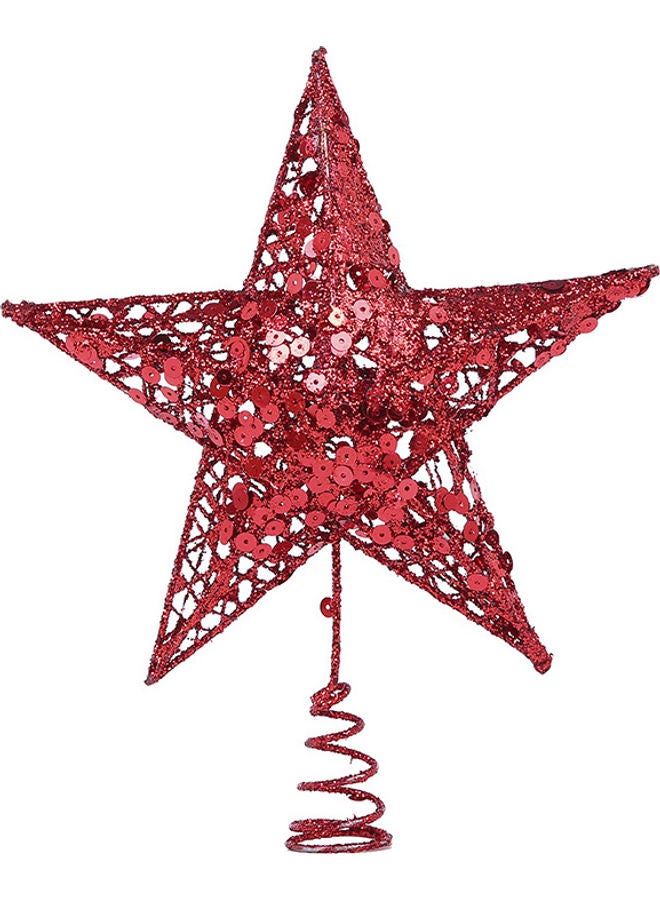 نجمة معدنية لامعة لتزيين شجرة الكريسماس أحمر