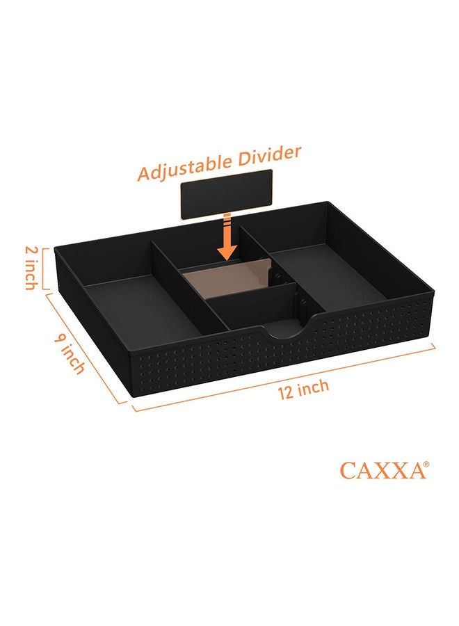 3 Slot Drawer Organizer With Two Adjustable Dividers Black