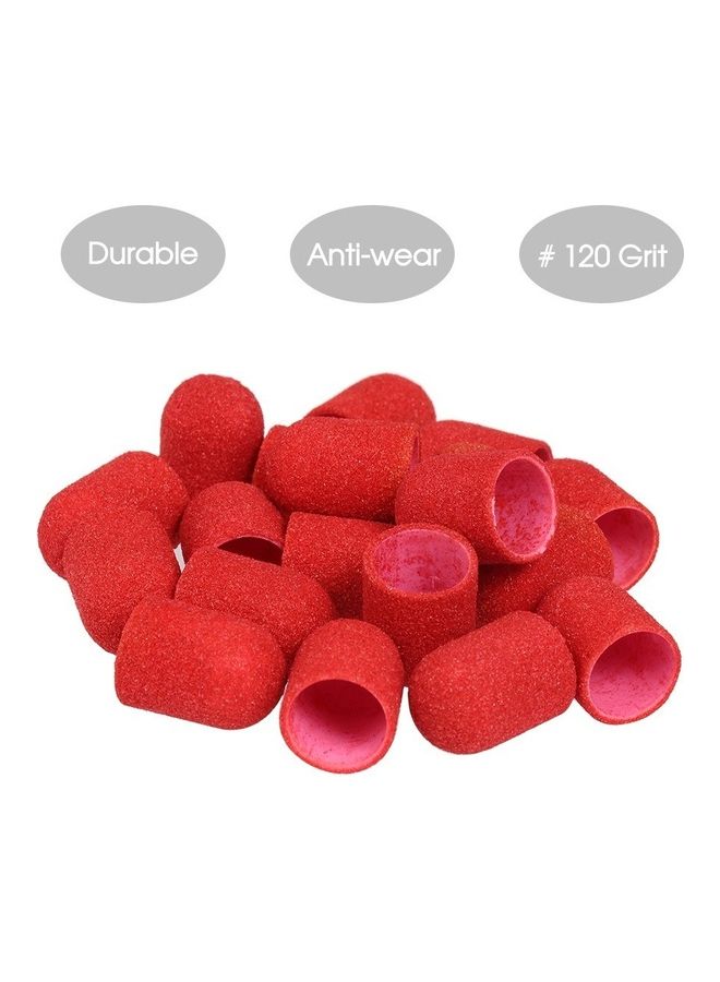 Generic 20-Piece Grit Nail Drill Bits Sanding Caps Red - Image 2