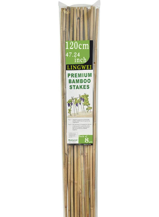 LINGWEI - 8-Piece Natural Thick Bamboo Stake Beige 120x2.7cm - Image 1