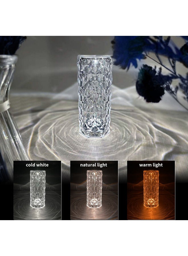 Generic - Acrylic Diamond Table Lamp Touching Control 3 Lighting Colours Clear - Image 1