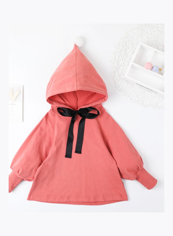 Solid Pattern Bow Knot Detail Hoodie Red/Black - v1626858661/N49046002V_5