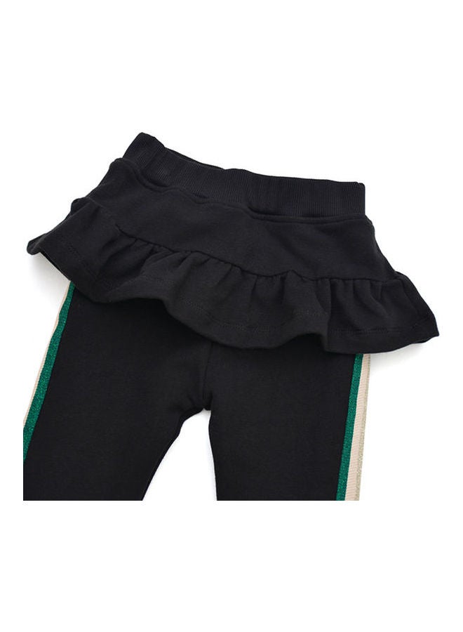 Solid Pattern Ruffle Detail Leggings Black/Green/White  - Image 4