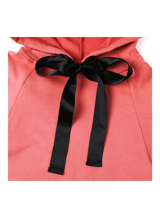 Solid Pattern Bow Knot Detail Hoodie Red/Black - v1626859111/N49046006V_2