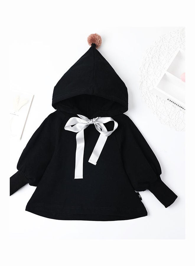 Solid Pattern Bow Knot Detail Hoodie Black/White - v1626859368/N49046043V_2