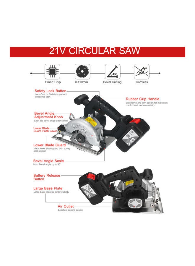 Cordless Circular Electric Saw Black/Silver - Image 3
