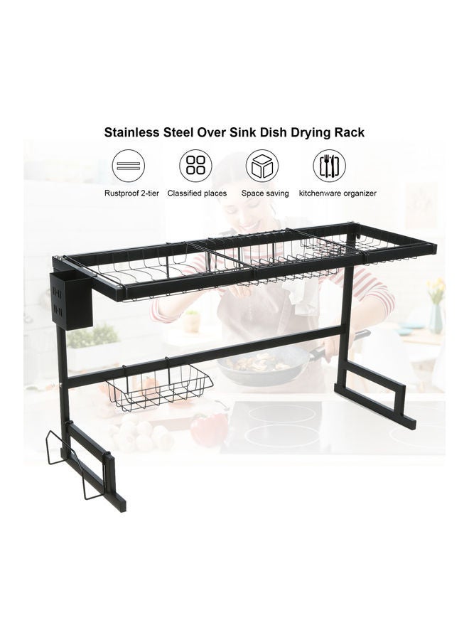 رف تجفيف الأطباق يوضع فوق الحوض من الستانلس ستيل أسود 87x10x35سم - Image 3