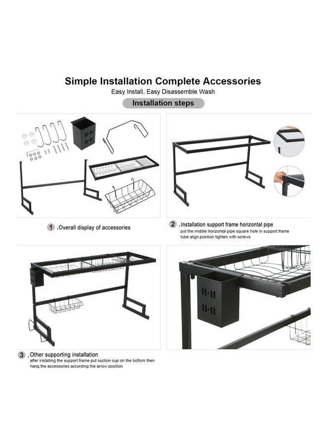 رف تجفيف الأطباق يوضع فوق الحوض من الستانلس ستيل أسود 87x10x35سم - Image 2
