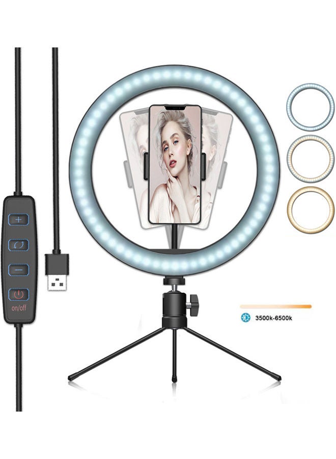 3-Modes LED Ring Light With Mini Tripod And Remote White/Warm White/Blue - Image 1