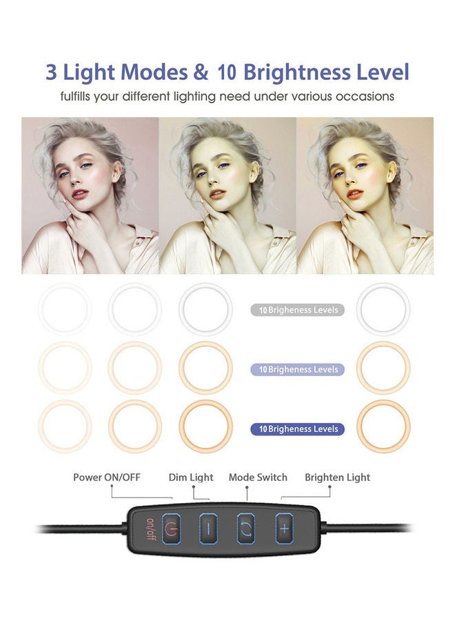 3-Modes LED Ring Light With Mini Tripod And Remote White/Warm White/Blue - Image 2