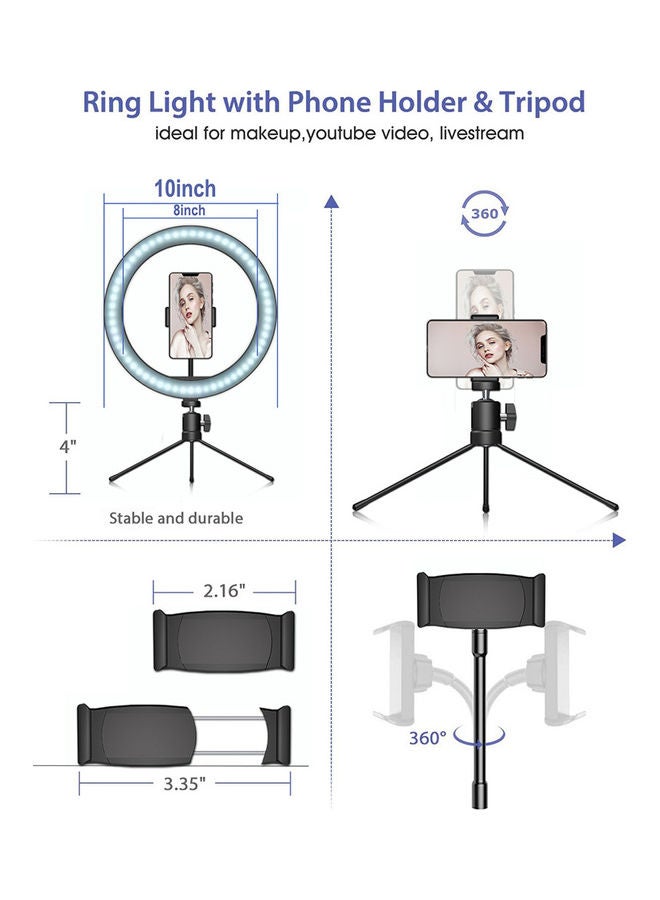 ماركة غير محددة 3-Modes LED Ring Light With Mini Tripod And Remote White/Warm White/Blue  - Image 3