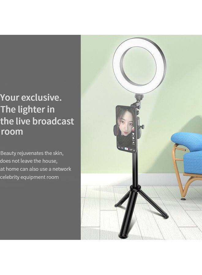 حلقة إضاءة من نوع LED صغيرة لتصوير السيلفي مع حامل ثلاثي القوائم للهاتف الذكي أسود - Image 2