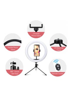 ماركة غير محددة حلقة إضاءة LED مُناسبة لتصوير السيلفي مع حامل ثلاثي القوائم للهاتف أسود  - Image 3