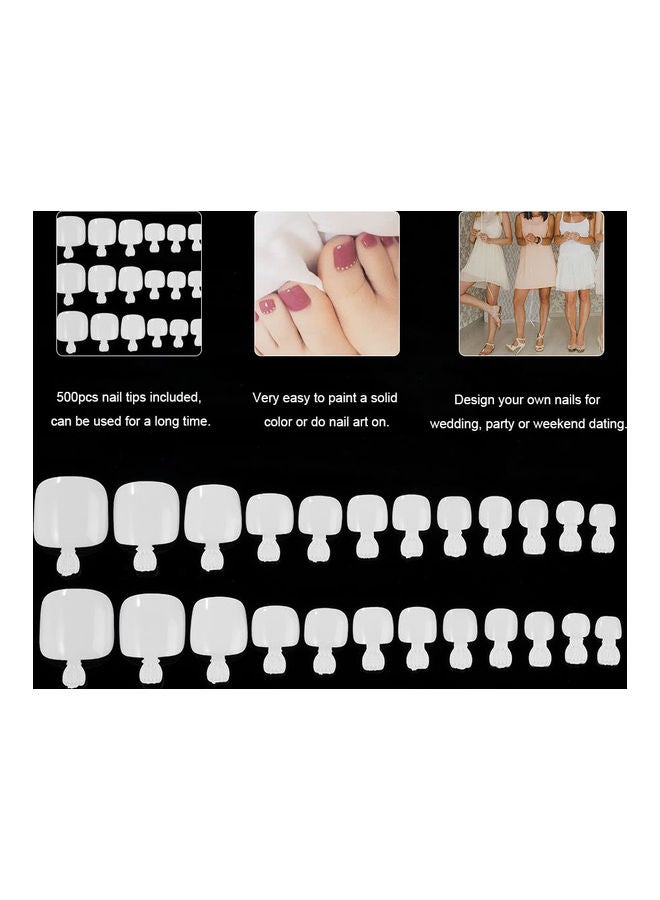 طقم أظافر اصطناعية لأصابع القدم مكون من 500 قطعة أبيض - Image 1