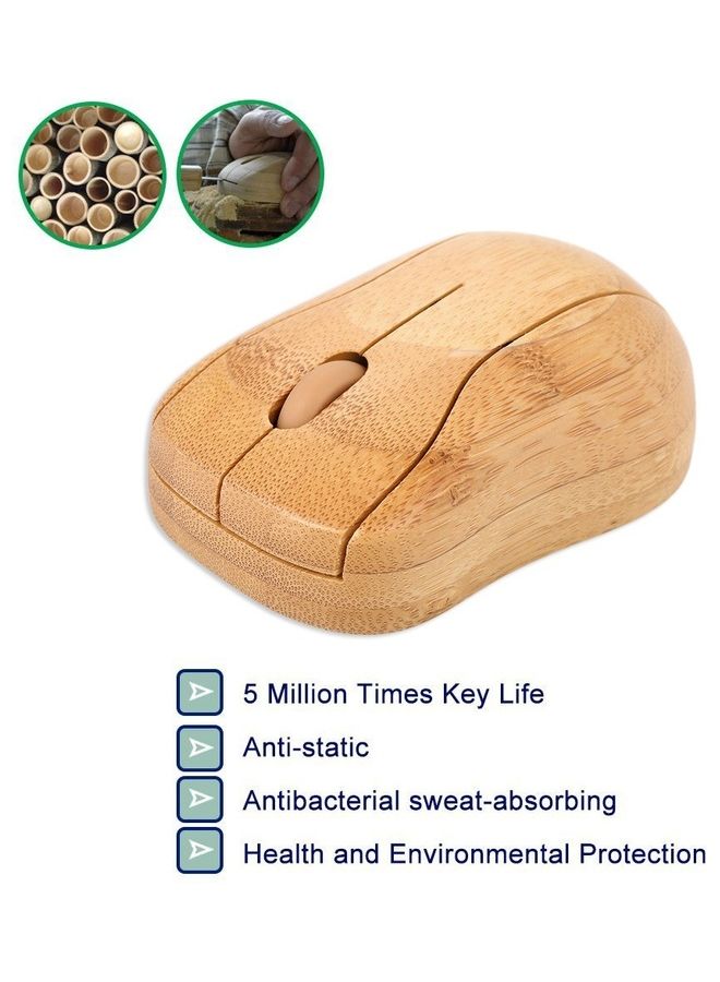 2.4G Wireless Optical Bamboo Mouse Brown - Image 2